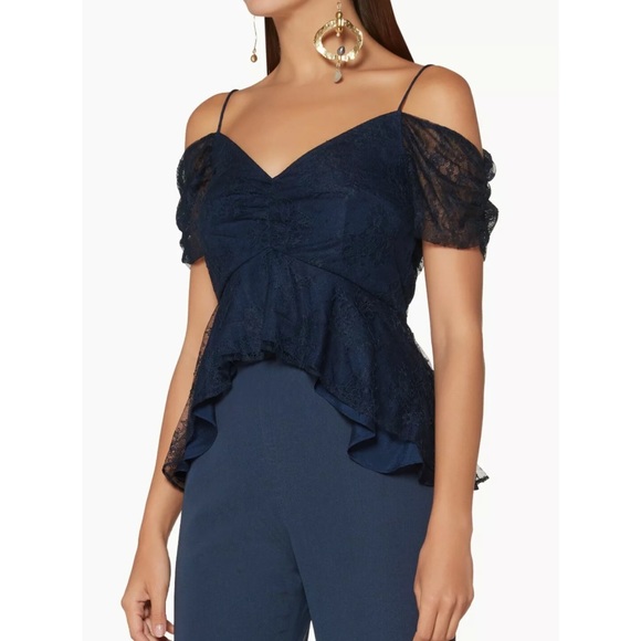Keepsake The Label Top Womens Size XL Blue Lace Cold Shoulder Ruffle Hi Lo - Picture 1 of 8